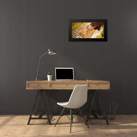 The Embrace Black Modern Wood Framed Art Print by Schiele, Egon