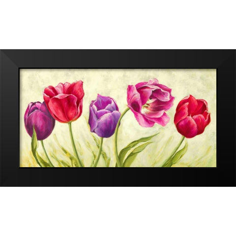 Tulipani danzanti Black Modern Wood Framed Art Print by Mei, Silvia