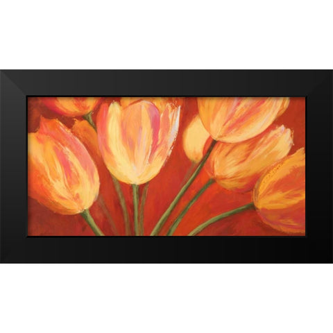 Orange Tulips Black Modern Wood Framed Art Print by Mei, Silvia