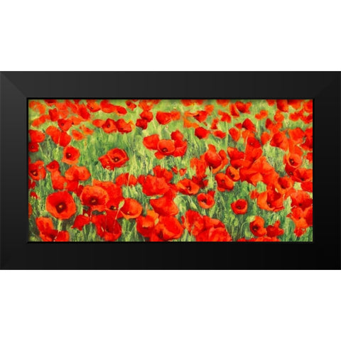 Poppy Field Black Modern Wood Framed Art Print by Mei, Silvia