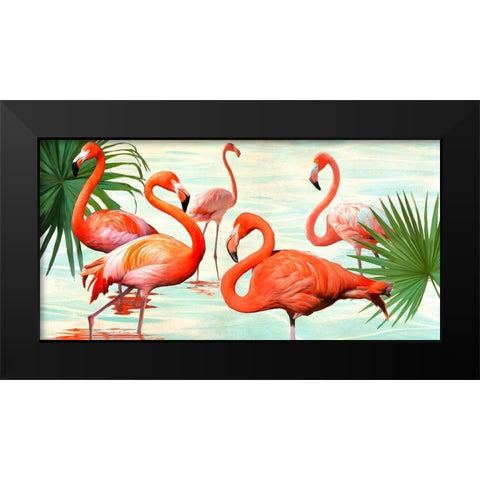 Flamingos Black Modern Wood Framed Art Print by Rizzardi, Teo
