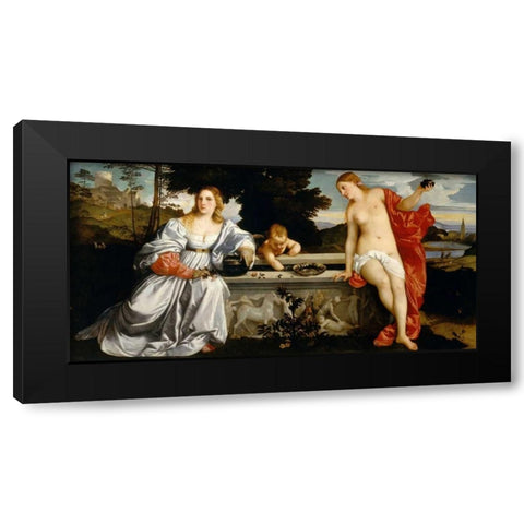 Amor Sacro e Amor Profano Black Modern Wood Framed Art Print by Tiziano