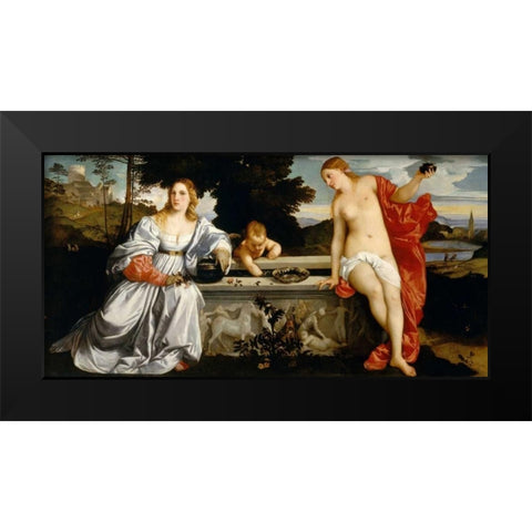 Amor Sacro e Amor Profano Black Modern Wood Framed Art Print by Tiziano