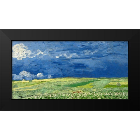 Wheatfield under thunderclouds Black Modern Wood Framed Art Print by Van Gogh, Vincent