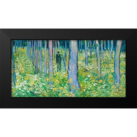 Undergrowth with two figures Black Modern Wood Framed Art Print by van Gogh, Vincent