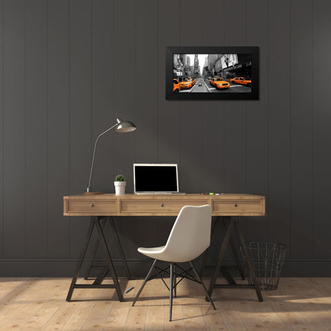 Times Square Manhattan Black Modern Wood Framed Art Print by Ratsenskiy, Vadim