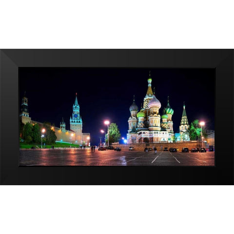 Red Square at night Moscow Black Modern Wood Framed Art Print by Ratsenskiy, Vadim