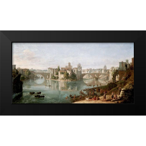 The Tiber in Rome Black Modern Wood Framed Art Print by van Wittel, Gaspar