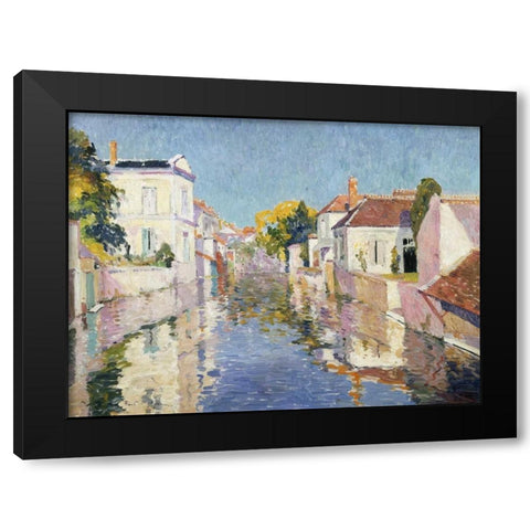 A Canal in Burano Venice Black Modern Wood Framed Art Print with Double Matting by Mathieu, Paul