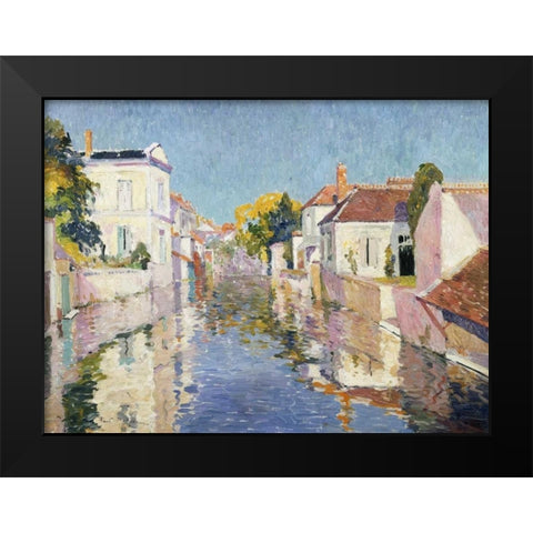 A Canal in Burano Venice Black Modern Wood Framed Art Print by Mathieu, Paul