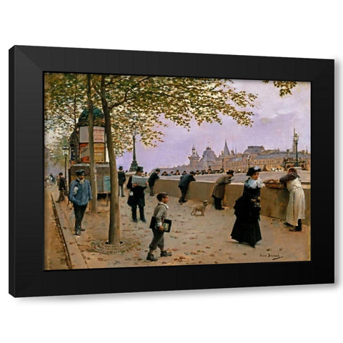 On the Banks of the River Seine Black Modern Wood Framed Art Print by Beraud, Jean