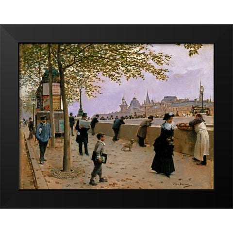 On the Banks of the River Seine Black Modern Wood Framed Art Print by Beraud, Jean