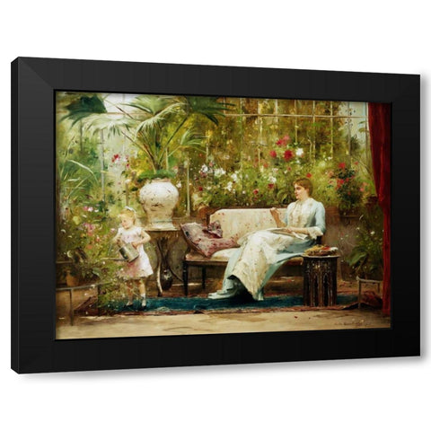 A Willing Helper Black Modern Wood Framed Art Print by Munkacsy, Mihaly