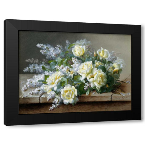 A Still Life with Roses Black Modern Wood Framed Art Print by de Longpre, Raoul