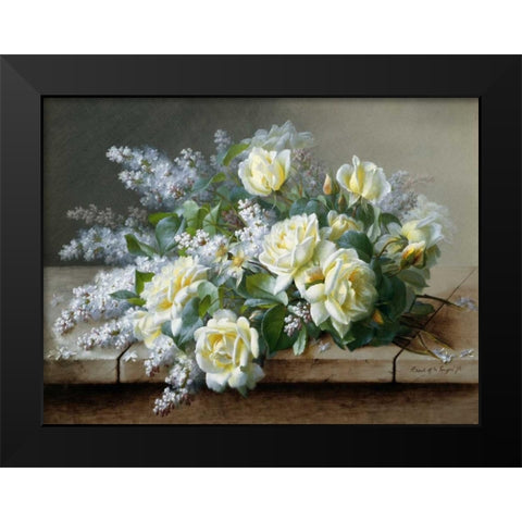 A Still Life with Roses Black Modern Wood Framed Art Print by de Longpre, Raoul