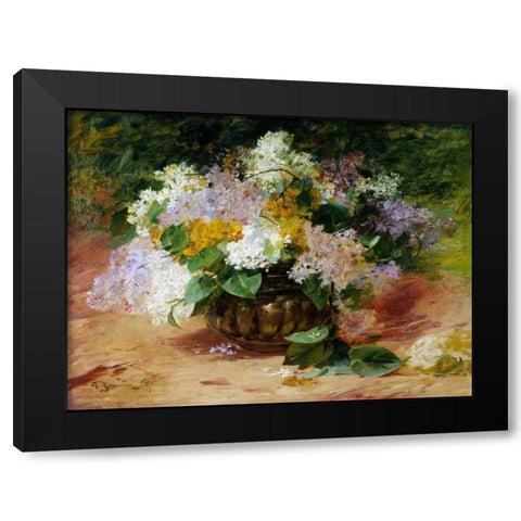 A Still Life of Lilacs Black Modern Wood Framed Art Print with Double Matting by Jeannin, Georges