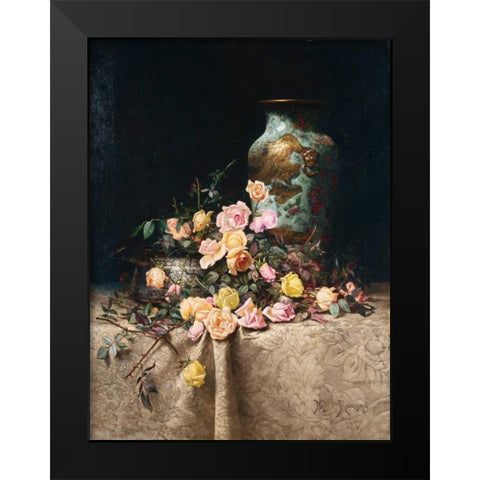 Still Life with Roses Black Modern Wood Framed Art Print by Ramsey, Milne