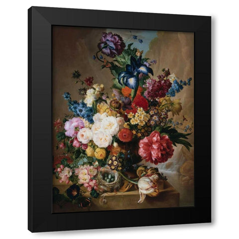Poppies Peonies and other Flowers in a Terracotta Vase Black Modern Wood Framed Art Print by van Os, Jan