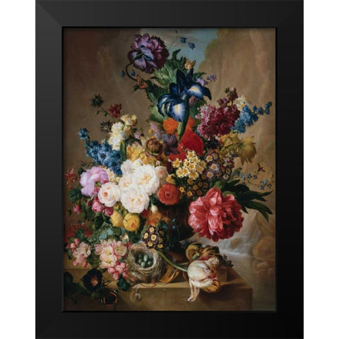 Poppies Peonies and other Flowers in a Terracotta Vase Black Modern Wood Framed Art Print by van Os, Jan