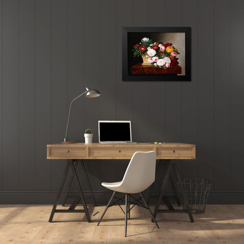 Still Life of Roses Black Modern Wood Framed Art Print by Jensen, Johan Laurentz