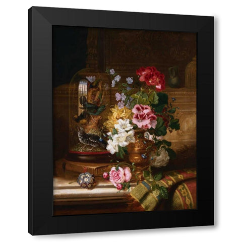 A Vase of Assorted Flowers Black Modern Wood Framed Art Print with Double Matting by Wainwright, William John
