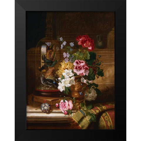 A Vase of Assorted Flowers Black Modern Wood Framed Art Print by Wainwright, William John
