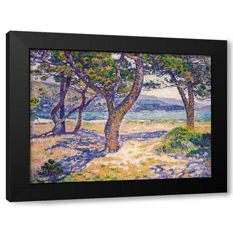 The Mediterranean at Le Lavandou Black Modern Wood Framed Art Print with Double Matting by Van Rysselberghe, Theo