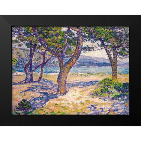 The Mediterranean at Le Lavandou Black Modern Wood Framed Art Print by Van Rysselberghe, Theo