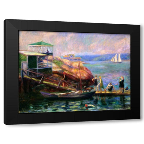 Swimming in the Bay Black Modern Wood Framed Art Print by Glackens, William James