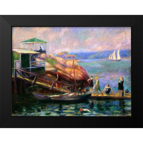 Swimming in the Bay Black Modern Wood Framed Art Print by Glackens, William James
