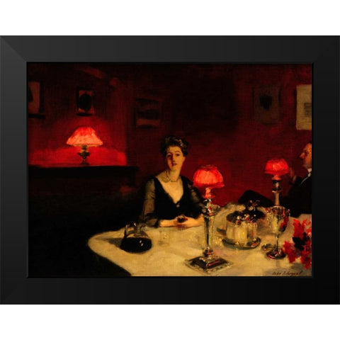 A Dinner Table at Night Black Modern Wood Framed Art Print by Sargent, John Singer
