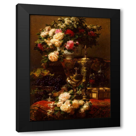 Flowers and fruit Black Modern Wood Framed Art Print with Double Matting by Robie, Jean-Baptiste