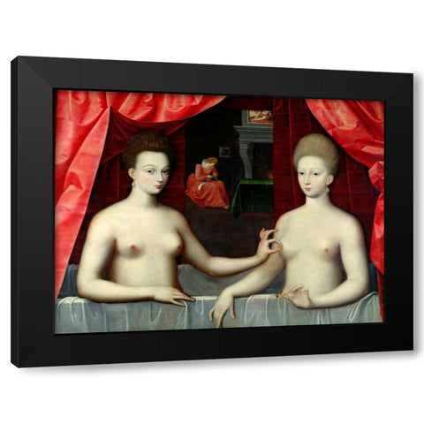 Gabrielle dEstrees and her Sister Black Modern Wood Framed Art Print by School of Fontainebleau