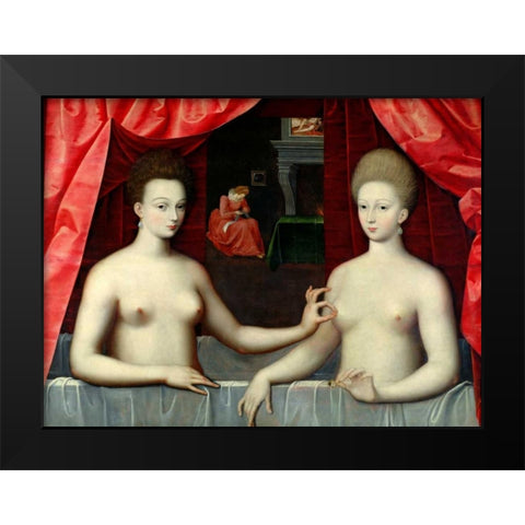 Gabrielle dEstrees and her Sister Black Modern Wood Framed Art Print by School of Fontainebleau