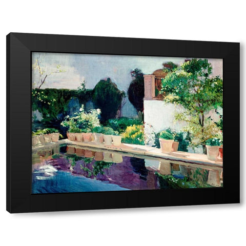 Palace of Pond, Royal Gardens in Seville Black Modern Wood Framed Art Print with Double Matting by Sorolla y Bastida, Joaquin