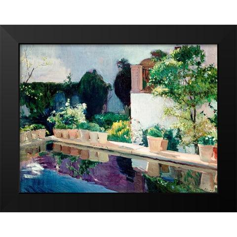 Palace of Pond, Royal Gardens in Seville Black Modern Wood Framed Art Print by Sorolla y Bastida, Joaquin