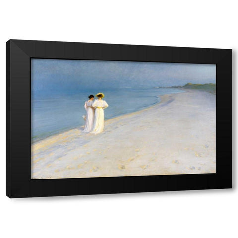 Summer evening on Skagens Beach Black Modern Wood Framed Art Print with Double Matting by KrÃ¸yer, Peder Severin