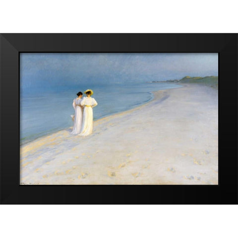 Summer evening on Skagens Beach Black Modern Wood Framed Art Print by KrÃ¸yer, Peder Severin