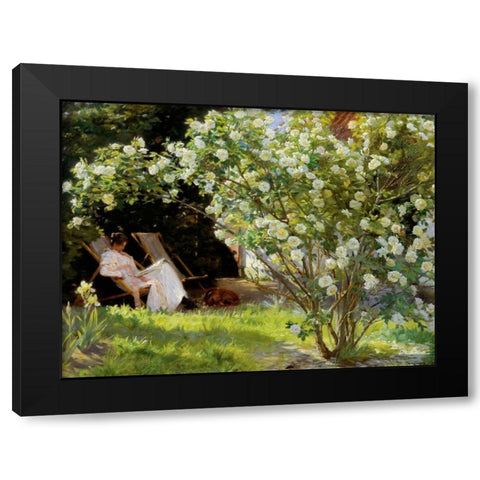 Seated in the garden of roses Black Modern Wood Framed Art Print with Double Matting by KrÃ¸yer, Peder Severin