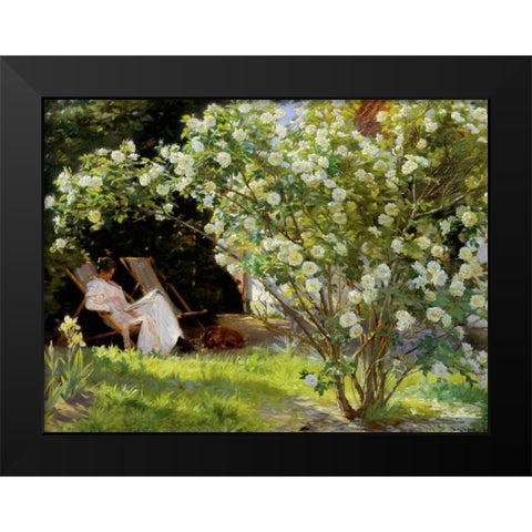 Seated in the garden of roses Black Modern Wood Framed Art Print by KrÃ¸yer, Peder Severin