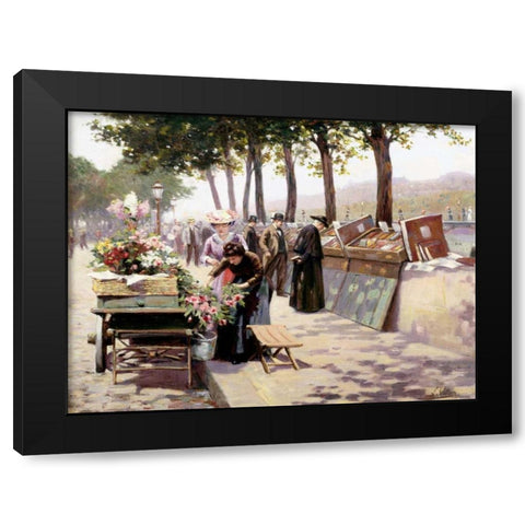 The Quays of the Seine, Paris  Black Modern Wood Framed Art Print with Double Matting by Voirin, Jules Antoine