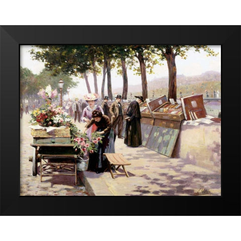 The Quays of the Seine, Paris  Black Modern Wood Framed Art Print by Voirin, Jules Antoine