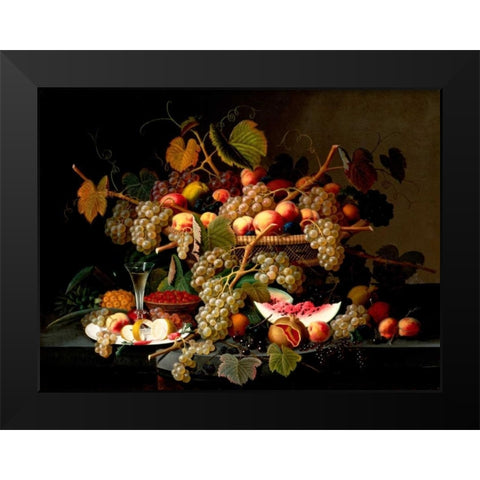 Still Life with Fruit Black Modern Wood Framed Art Print by Roesen, Severin