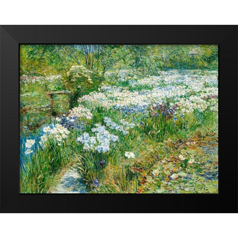 The Water Garden Black Modern Wood Framed Art Print by Childe Hassam, Frederick
