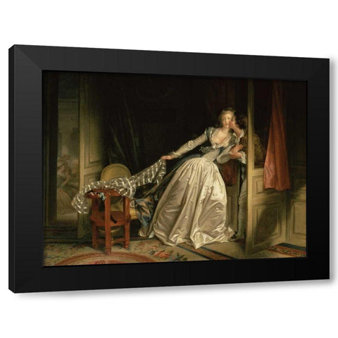 The Stolen Kiss Black Modern Wood Framed Art Print by Fragonard, Jean-Honore