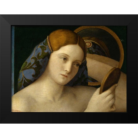 Giovane donna allo specchio Black Modern Wood Framed Art Print by Bellini, Giovanni