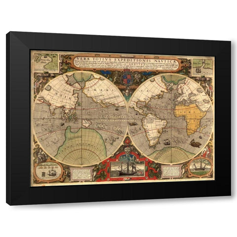 Vera Totius Expeditionis Nauticae 1595 Black Modern Wood Framed Art Print with Double Matting by Hondius, Hendrik