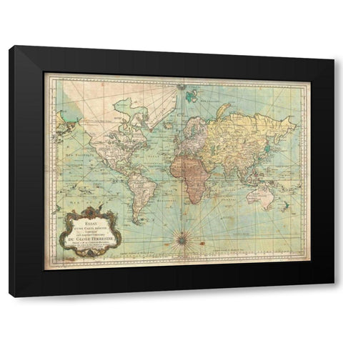 Essay d une Carte reduite du Globe Terrestre 1778 Black Modern Wood Framed Art Print with Double Matting by Bellin, N.