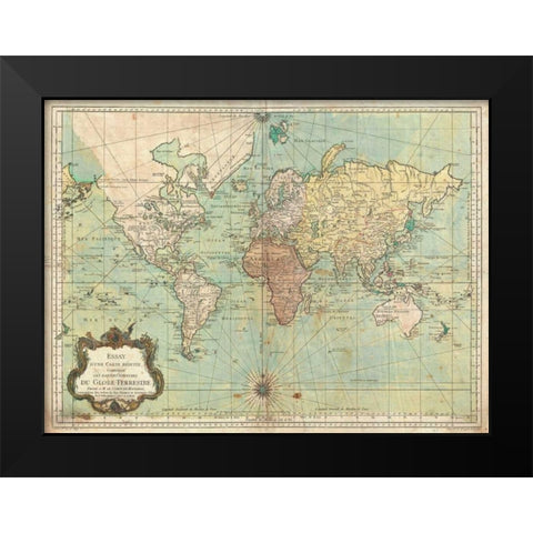 Essay d une Carte reduite du Globe Terrestre 1778 Black Modern Wood Framed Art Print by Bellin, N.