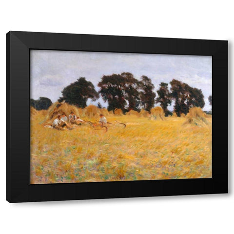 Reapers resting in a Wheat Field  Black Modern Wood Framed Art Print with Double Matting by Sargent, John Singer